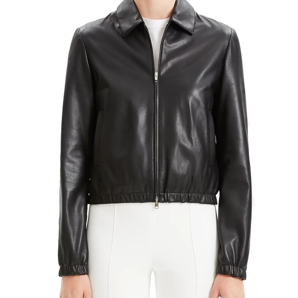 NWT $995 Theory Lamb Leather Bomber Jacket Size P